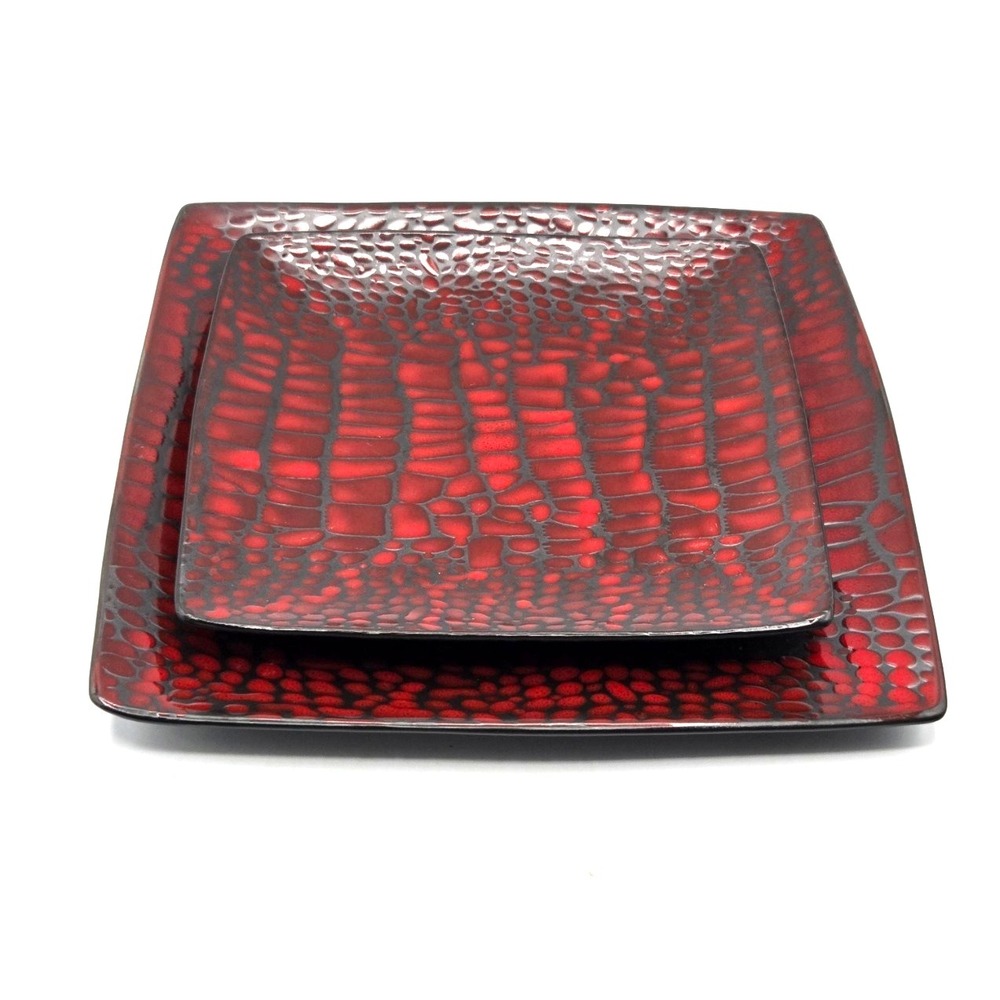 American Atelier Boa Red 10 3/4" Dinner Plate AND Salad Plate‎ 8 1/2" Set